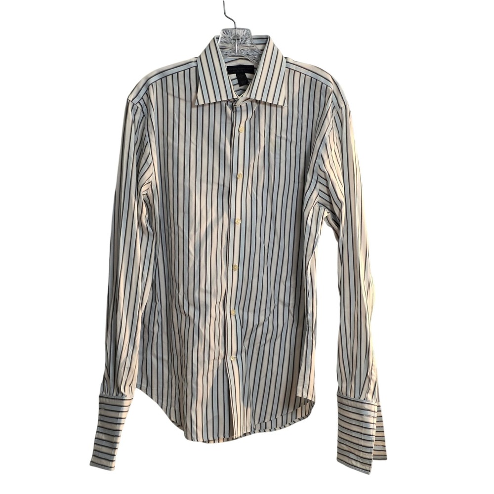 Express Design Studio Men's M Classic Fit Striped Dress Shirt 80/20 Cotton Blue